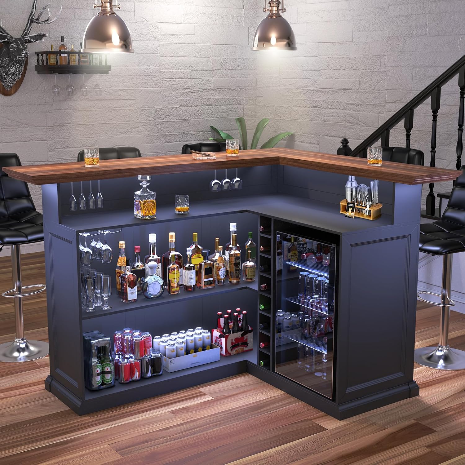 Home Bar Seating - L-vormige thuiskast met koelkastruimte, extra grote