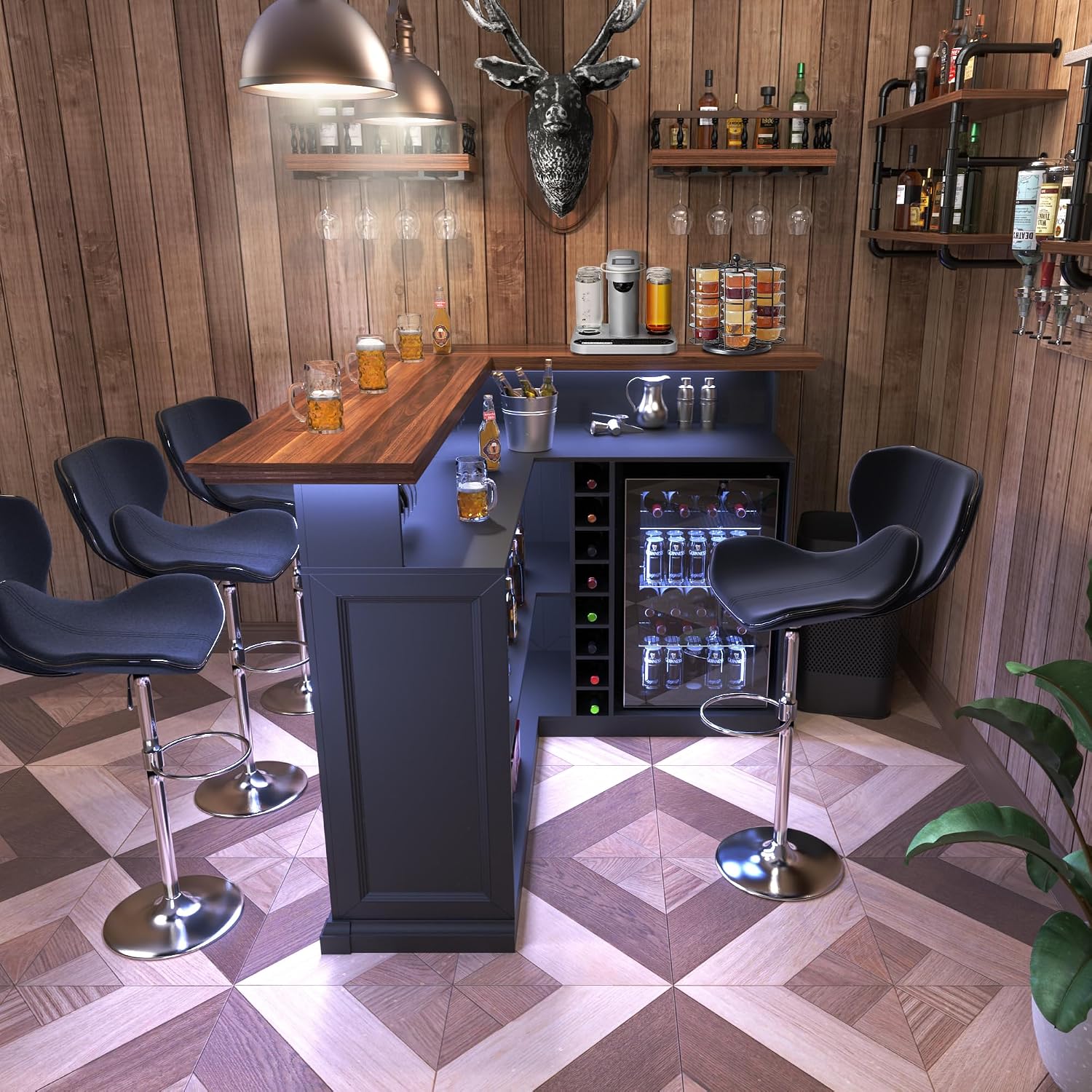 L-vormige thuiskast met koelka - Home Bar Seating recensie en prijs